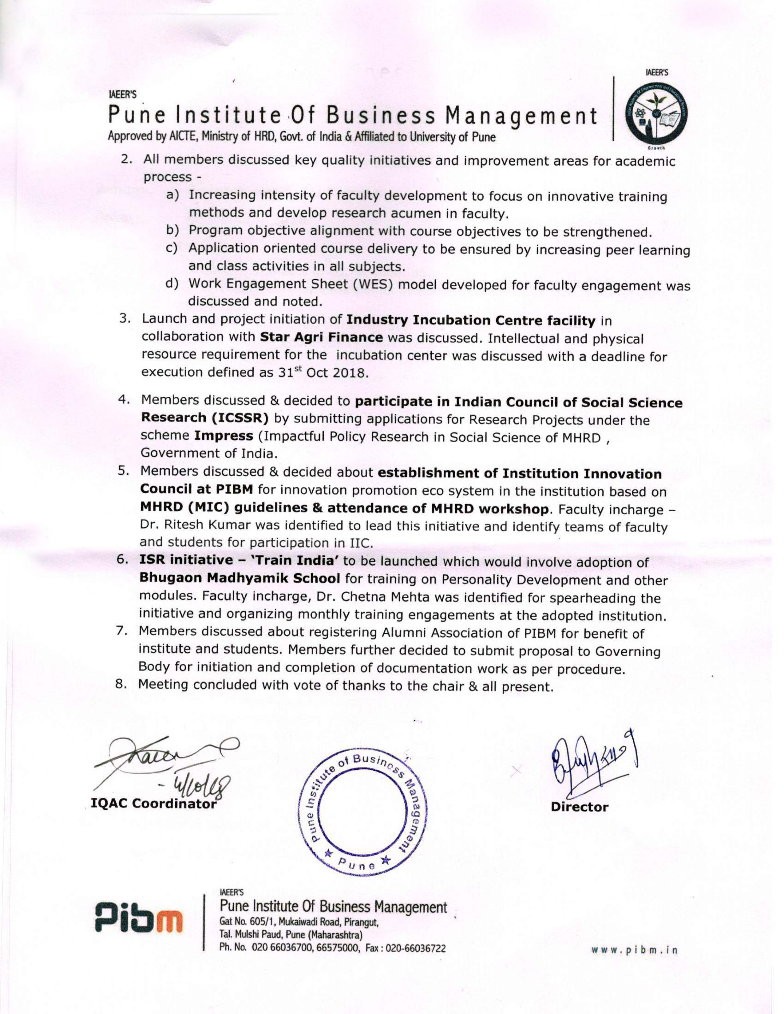 IQAC Minutes Of Meeting Q4 Oct 2018